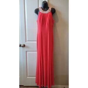 NTW Cachet Prom Formal Wedding Dress Embellished  halter neck size 8 color Guava